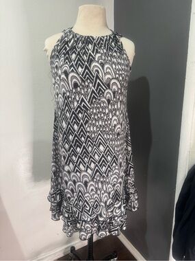 Black & White Patterned Halter Swing Dress